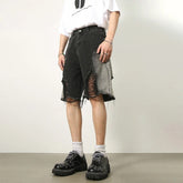 Ripped Straight Leg Denim Short